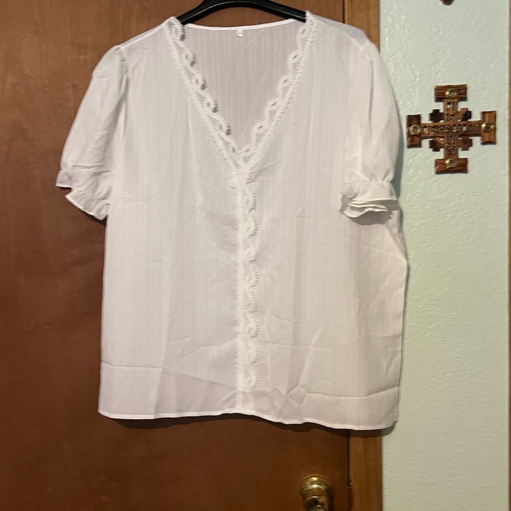 Women's White Lace Trim Top
